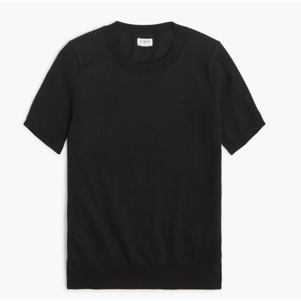 J.Crew Short-Sleeve Cotton Crewneck Sweater Tee WMNS S Black Stretch Classic Fit